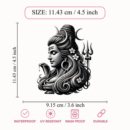 Smeeps Lord Shiva Vinyl Sticker – 9.15 × 11.43 cm (3.6 × 4.5 Inch) Premium Waterproof Mahadev Decal | Monochrome Shiv Portrait Design | UV Resistant Wash Proof | Pack of 1
