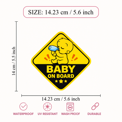 Smeeps Baby On Board Car Sticker – 14.23 × 14.23 cm (5.6 × 5.6 Inch) Cute Feeding Baby Diamond Safety Vinyl Decal for Car | Waterproof UV Resistant Washable Sticker