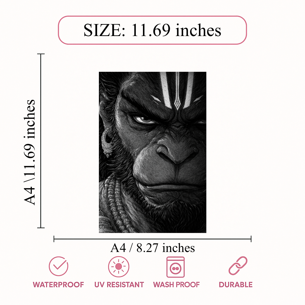 Smeeps Lord Hanuman Wall Poster Pack of 10 – A4 Size (8.27 × 11.69 Inches) | 300 GSM Thick Art Paper | Non-Gumming (No Adhesive) | High-Quality Spiritual & Mythology Prints