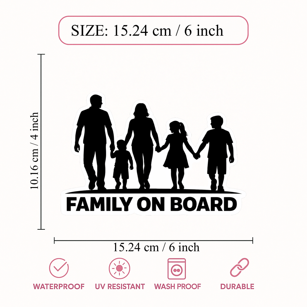 Smeeps Family On Board Vinyl Sticker – 15.24 × 10.16 cm (6 × 4 Inch) Waterproof Car Sticker for Rear Windshield, SUV & Family Cars | UV Resistant | Wash Proof | Pack of 1