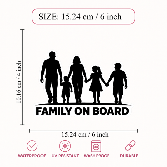 Smeeps Family On Board Vinyl Sticker – 15.24 × 10.16 cm (6 × 4 Inch) Waterproof Car Sticker for Rear Windshield, SUV & Family Cars | UV Resistant | Wash Proof | Pack of 1