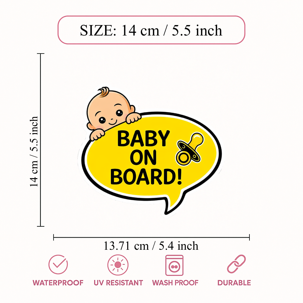 Smeeps Baby on Board Car Sticker – 14 × 13.71 cm (5.5 × 5.4 Inch) Cute Baby Safety Speech Bubble Vinyl Decal for Car | Waterproof UV Resistant Baby Sticker