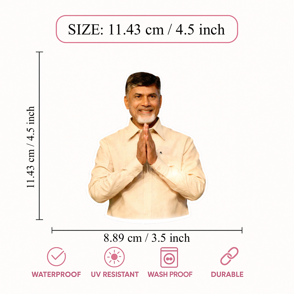 Smeeps N. Chandrababu Naidu Namaste Car Sticker – 11.43 × 11.43 cm (4.5 × 4.5 Inch) Political Leader Vinyl Die-Cut Sticker for Car, Bike & Laptop | Waterproof UV Resistant | Pack of 1