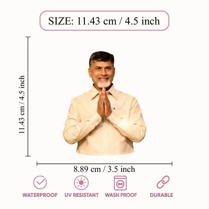Smeeps N. Chandrababu Naidu Namaste Car Sticker – 11.43 × 11.43 cm (4.5 × 4.5 Inch) Political Leader Vinyl Die-Cut Sticker for Car, Bike & Laptop | Waterproof UV Resistant | Pack of 1