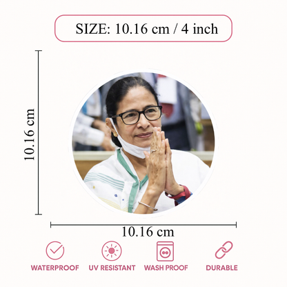 Smeeps Mamata Banerjee Portrait Sticker – 10.16 cm (4 Inch) Round Car & Bike Vinyl Decal | Waterproof UV Resistant Political Design