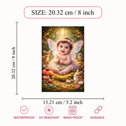 Smeeps Cute Fairy Baby Wall Poster – 20.32 × 13.21 cm (8 × 5.2 Inch) Magical Forest Theme Kids Decorative Poster | 300 GSM Non-Adhesive Nursery & Baby Room Wall Decor Poster for Home, Playroom & Daycare | Pack of 1