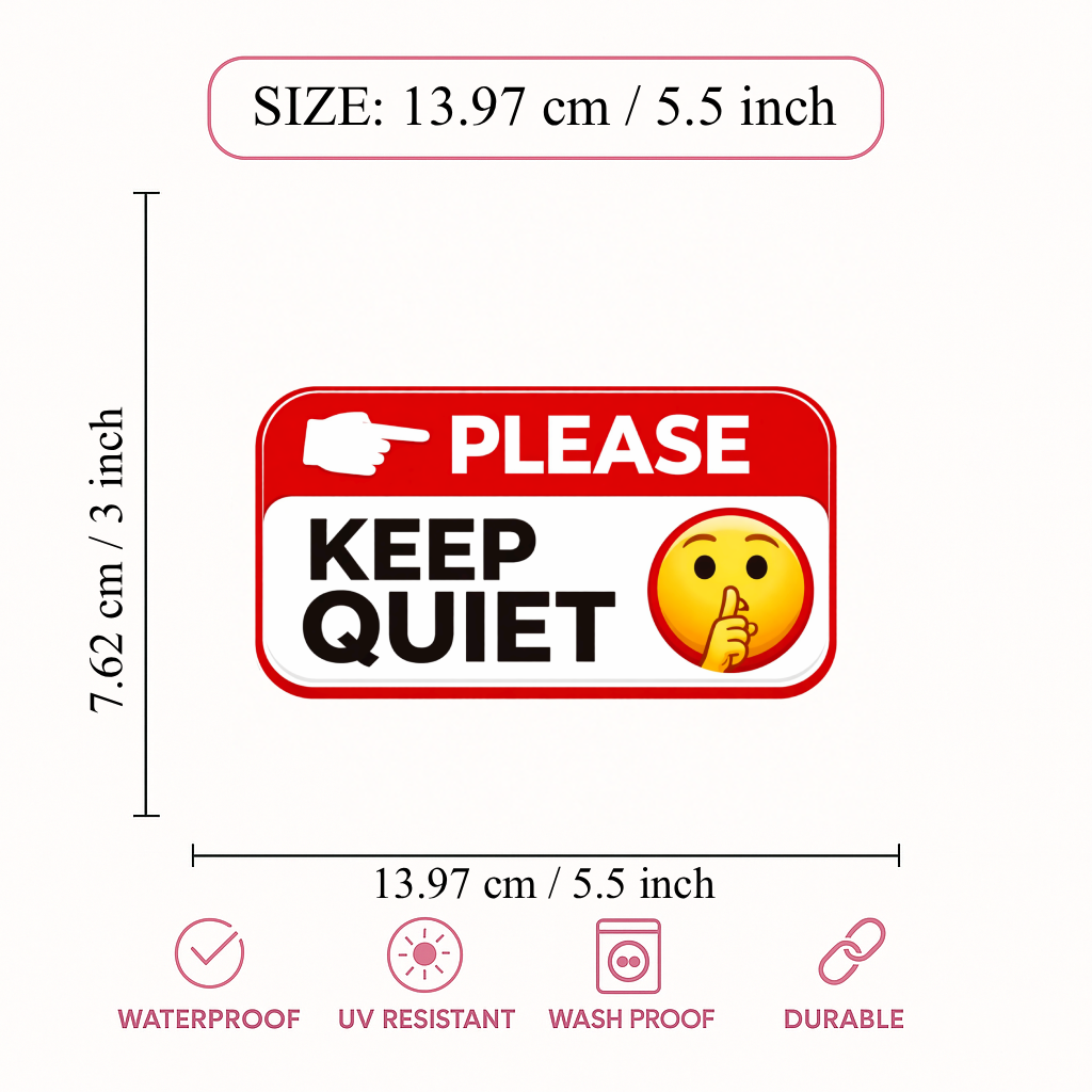 Smeeps Please Keep Quiet Instruction Sticker – 13.97 × 7.62 cm (5.5 × 3 Inch) Quiet Zone Warning Vinyl Sign | Waterproof UV Resistant Wash Proof Durable