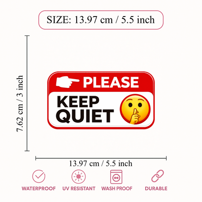 Smeeps Please Keep Quiet Instruction Sticker – 13.97 × 7.62 cm (5.5 × 3 Inch) Quiet Zone Warning Vinyl Sign | Waterproof UV Resistant Wash Proof Durable