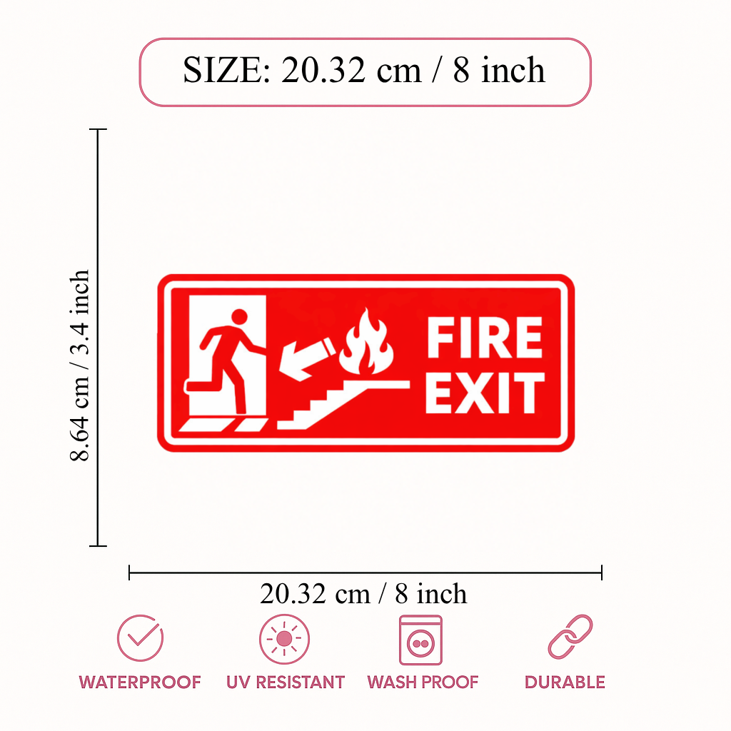 Smeeps Fire Exit Safety Sign Sticker – 20.32 × 8.64 cm (8 × 3.4 Inch) Emergency Exit Direction Vinyl Label | Waterproof UV Resistant Wash Proof Durable