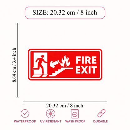 Smeeps Fire Exit Safety Sign Sticker – 20.32 × 8.64 cm (8 × 3.4 Inch) Emergency Exit Direction Vinyl Label | Waterproof UV Resistant Wash Proof Durable
