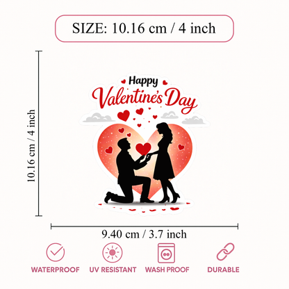 Smeeps Happy Valentine’s Day Proposal Couple Sticker – 10.16 × 9.40 cm (4 × 3.7 Inch) Premium Vinyl Decal | Romantic Kneeling Proposal Heart Design | Waterproof UV Resistant Wash Proof | Pack of 1