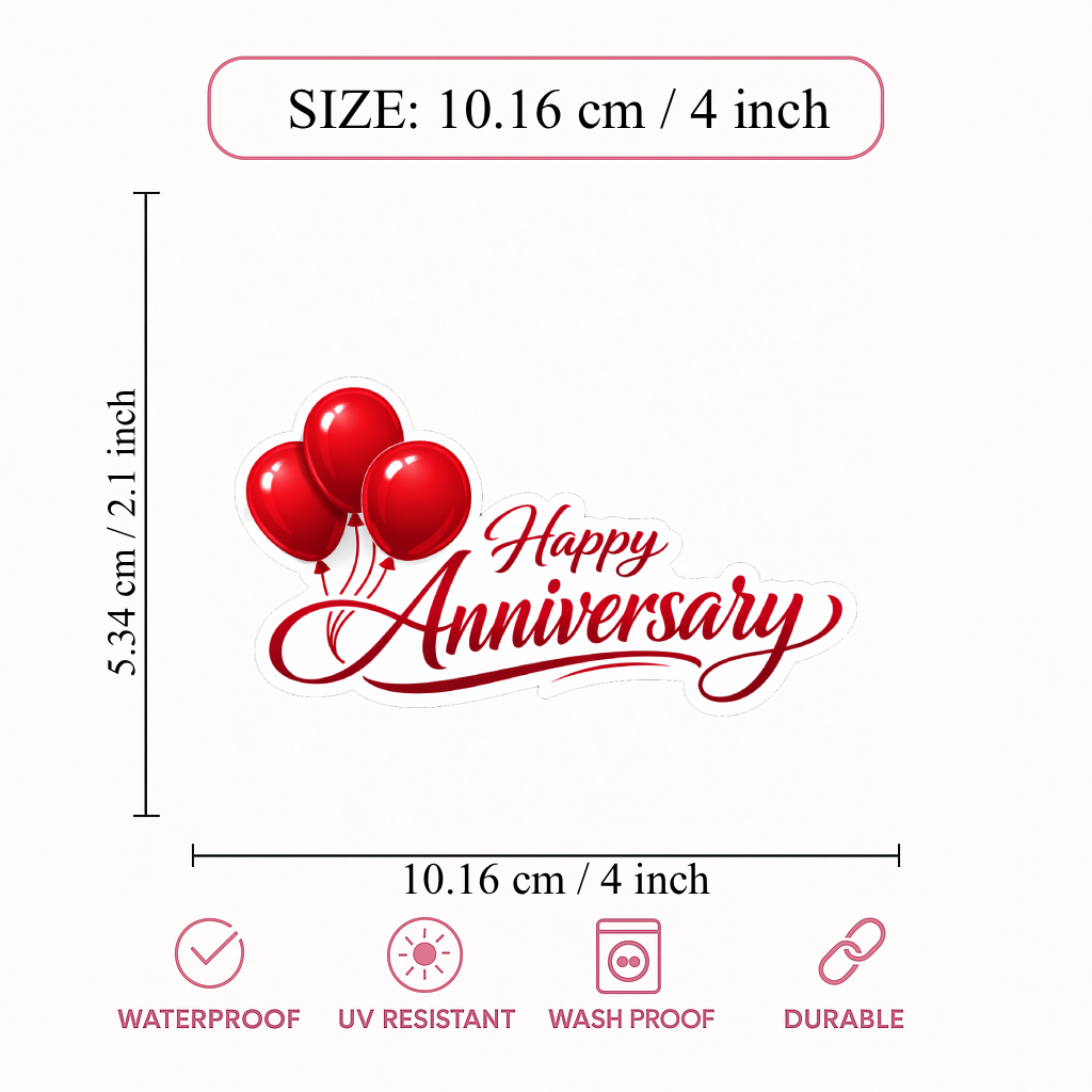 Smeeps Happy Anniversary Sticker – 10.16 × 5.34 cm (4 × 2.1 Inch) Waterproof Vinyl Die-Cut Anniversary Celebration Sticker for Gift Boxes, Wedding Anniversary Gifts, Scrapbooks & Decoration | Pack of 1