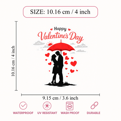 Smeeps Happy Valentine’s Day Couple Under Umbrella Sticker – 10.16 × 9.15 cm (4 × 3.6 Inch) Premium Vinyl Decal | Romantic Love Heart Design | Waterproof UV Resistant Wash Proof | Pack of 1