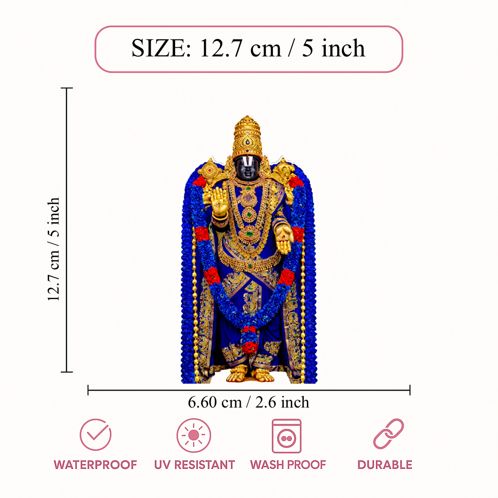 Smeeps Lord Venkateswara Tirupati Balaji Sticker – 12.7 × 6.60 cm (5 × 2.6 Inch) Hindu Religious Vinyl Decal for Car & Bike | Waterproof UV Resistant Devotional Sticker