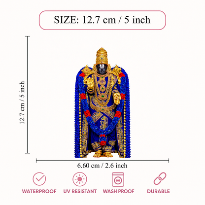 Smeeps Lord Venkateswara Tirupati Balaji Sticker – 12.7 × 6.60 cm (5 × 2.6 Inch) Hindu Religious Vinyl Decal for Car & Bike | Waterproof UV Resistant Devotional Sticker