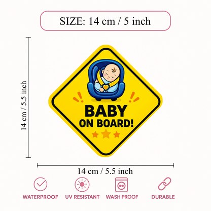 Smeeps Baby On Board Car Sticker – 14 × 14 cm (5.5 × 5.5 Inch) Sleeping Baby Car Seat Diamond Safety Vinyl Decal for Car | Waterproof UV Resistant Washable Sticker