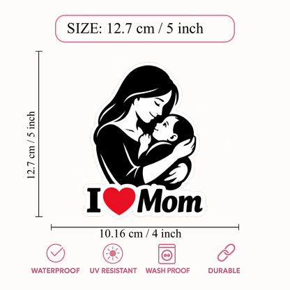 Smeeps I Love Mom Vinyl Sticker – 12.7 × 10.16 cm (5 × 4 Inch) Waterproof Mother Love Sticker | UV Resistant Mom & Baby Car Decal for Car, Bike, Laptop, Helmet & Wall | Pack of 1
