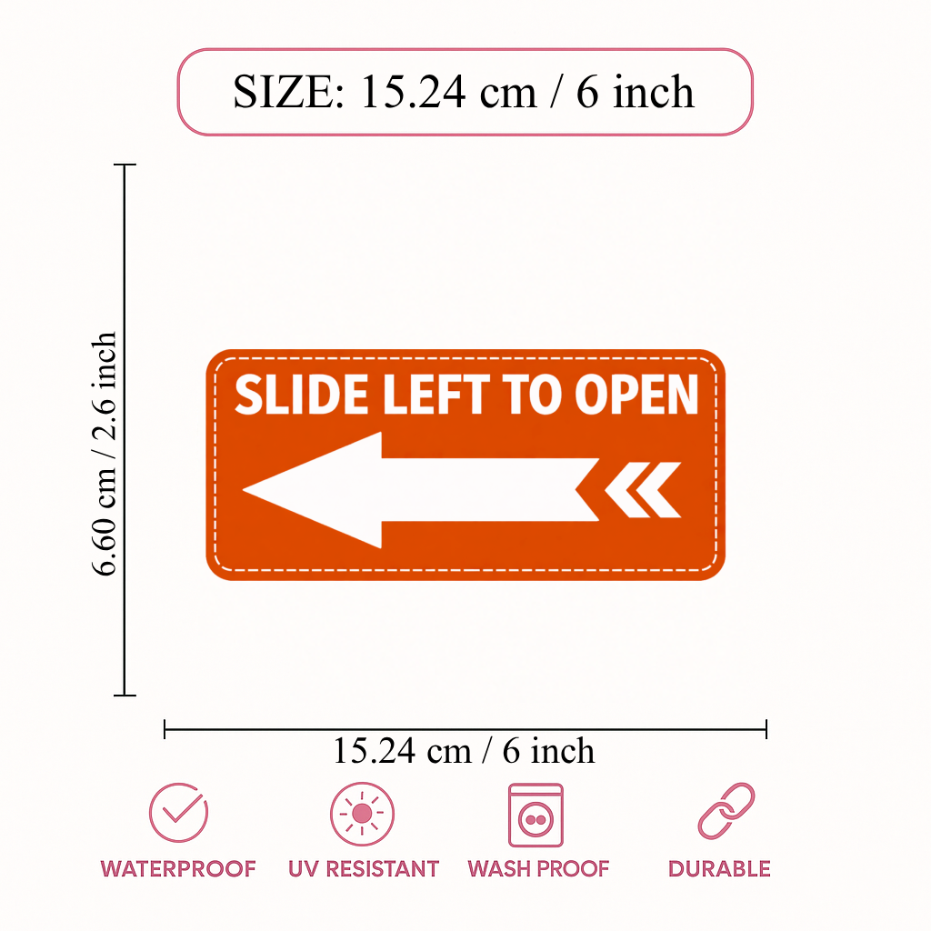 Smeeps Slide Left to Open Sticker – 15.24 × 6.6 cm (6 × 2.6 Inch) Door Direction Vinyl Sign | Waterproof UV Resistant Wash Proof Durable