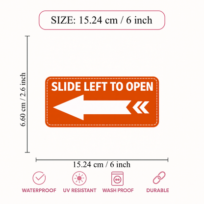 Smeeps Slide Left to Open Sticker – 15.24 × 6.6 cm (6 × 2.6 Inch) Door Direction Vinyl Sign | Waterproof UV Resistant Wash Proof Durable