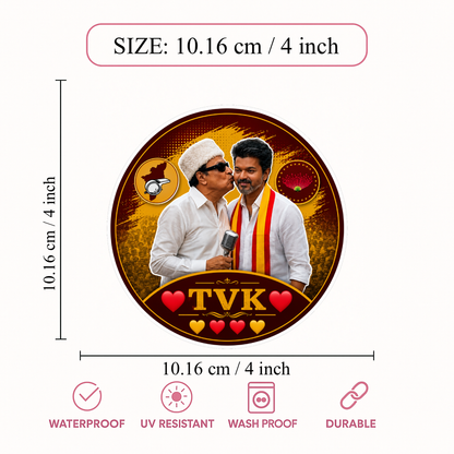 Thalapathy Vijay TVK Round Sticker – 10.16 × 10.16 cm (4 × 4 Inch) Waterproof UV Resistant Vinyl Car & Bike Sticker for Car, Helmet, Laptop & Rear Glass | Premium Tamil Political Fan Art Decal Pack of 1