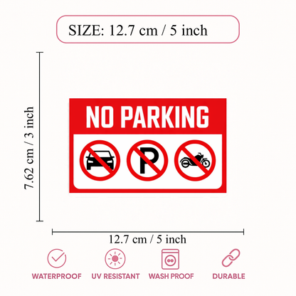 Smeeps No Parking Sign Sticker – 12.7 × 7.62 cm (5 × 3 Inch) Car & Bike Parking Prohibited Vinyl Warning Sticker | Waterproof UV Resistant Wash Proof Durable