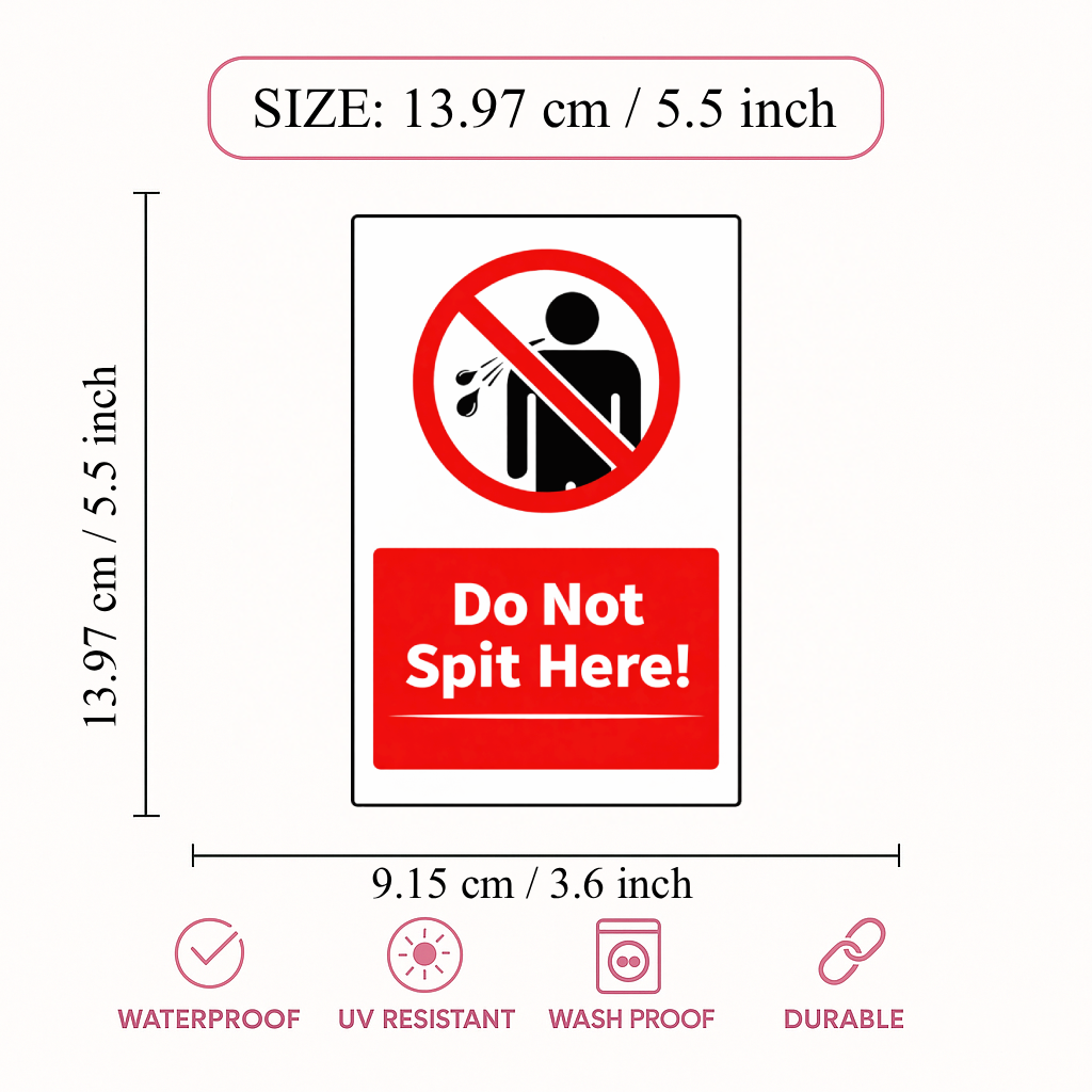 Smeeps Do Not Spit Here Sticker – 13.97 × 9.15 cm (5.5 × 3.6 Inch) No Spitting Warning Vinyl Sign | Waterproof UV Resistant Wash Proof Durable