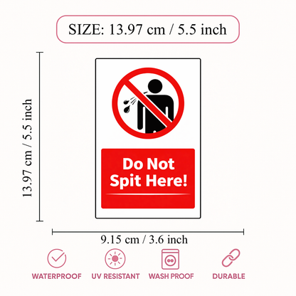 Smeeps Do Not Spit Here Sticker – 13.97 × 9.15 cm (5.5 × 3.6 Inch) No Spitting Warning Vinyl Sign | Waterproof UV Resistant Wash Proof Durable