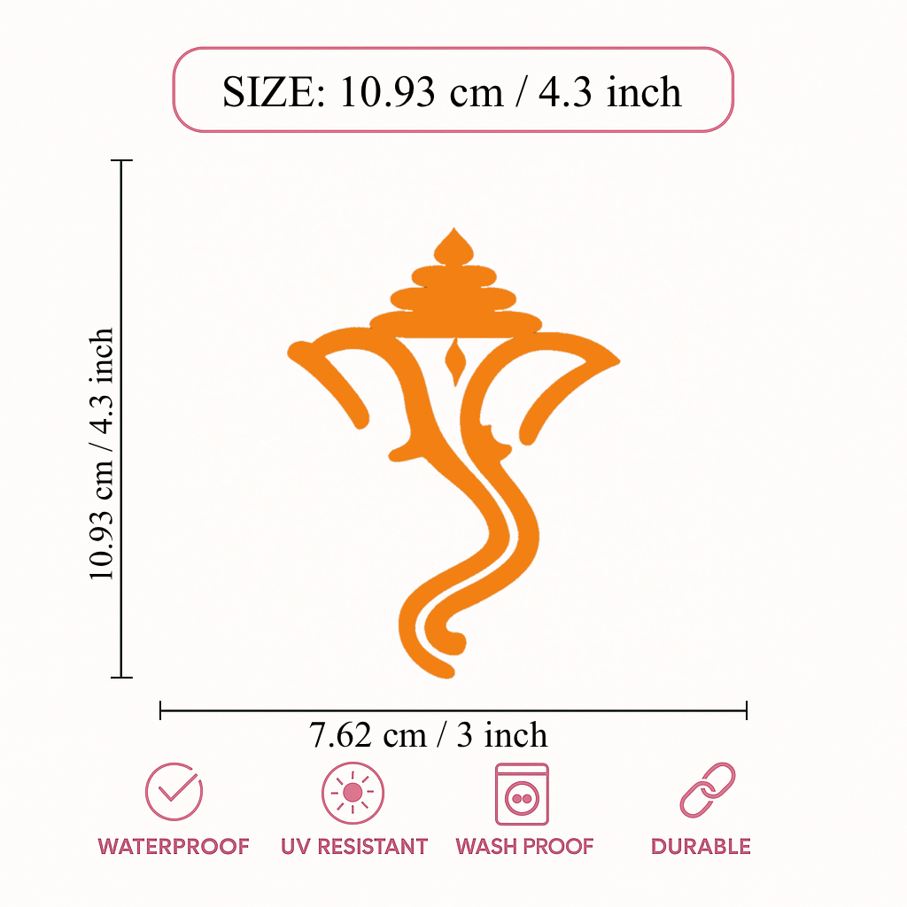 Smeeps Lord Ganesha Symbol Vinyl Sticker – 10.93 × 7.62 cm (4.3 × 3 Inch) Waterproof Bike & Car Decal | Minimal Ganpati Logo Sticker | UV Resistant Wash Proof | Pack of 1