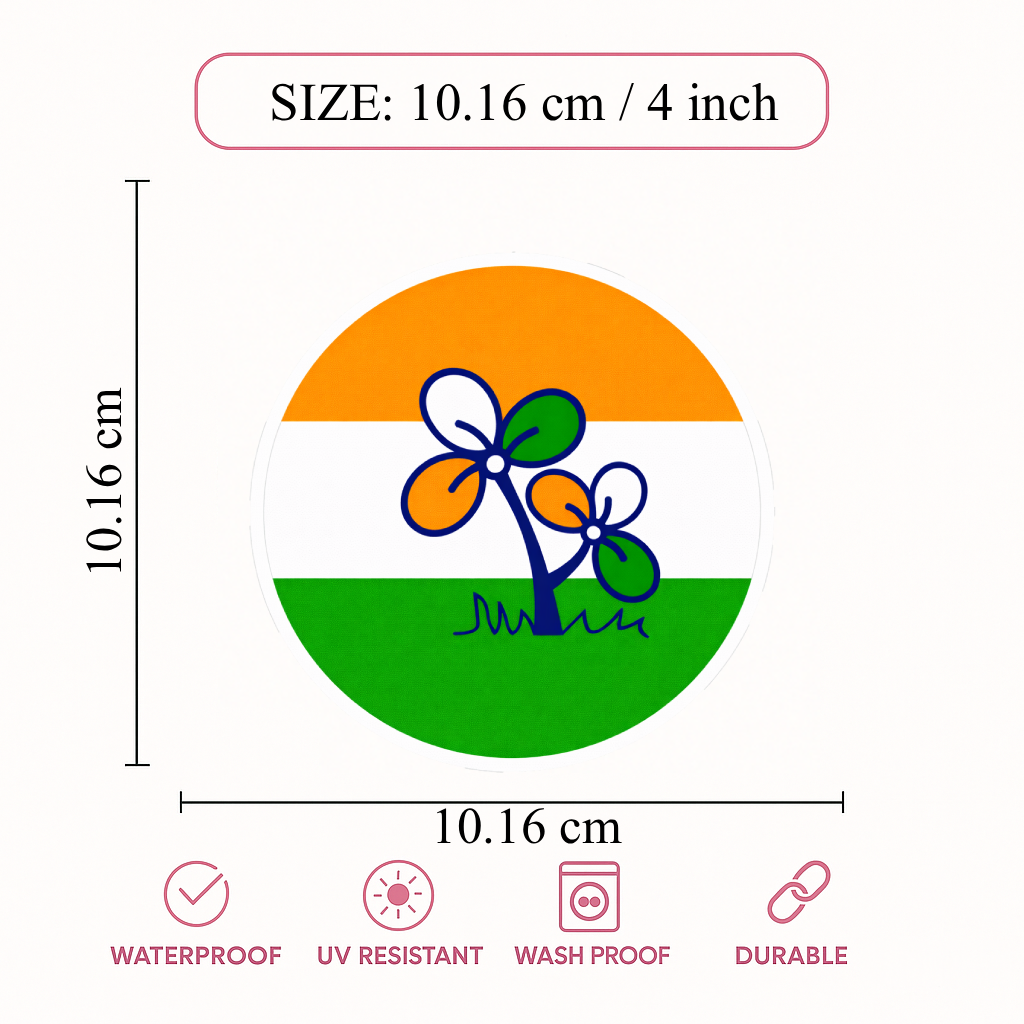 Smeeps AITC Trinamool Congress Logo Round Sticker – 10.16 cm / 4 Inch Car & Bike Vinyl Decal | Party Symbol Design | Waterproof & UV Resistant