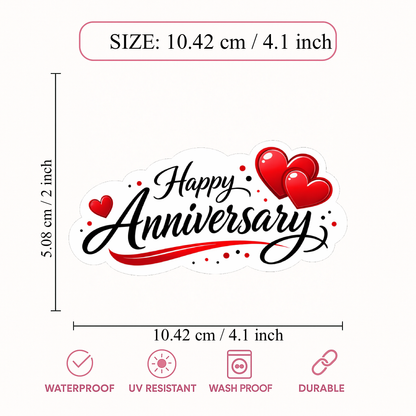 Smeeps Happy Anniversary Heart Sticker – 10.42 × 5.08 cm (4.1 × 2 Inch) Romantic Anniversary Vinyl Die-Cut Sticker for Gift Boxes, Wedding Anniversary Decorations, Scrapbooks & DIY Crafts | Waterproof UV Resistant | Pack of 1
