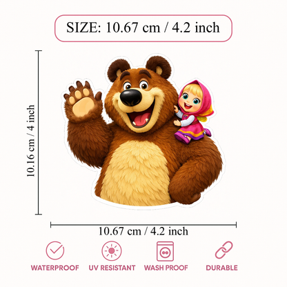 Smeeps Cute Bear Cartoon Vinyl Sticker – 10.67 × 10.16 cm (4.2 × 4 Inch) Waterproof Kids Cartoon Sticker for Bike, Car, Laptop & Helmet | Premium Die-Cut Decal | Pack of 1