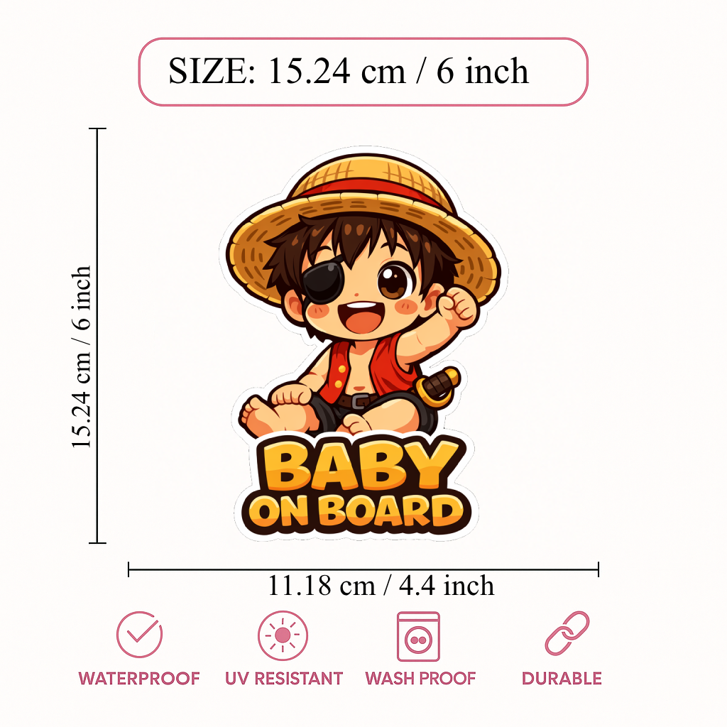 Smeeps Anime Baby On Board Car Sticker – 15.24 × 11.18 cm (6 × 4.4 Inch) Waterproof Vinyl Safety Sticker for Cars | Cute Cartoon Baby Warning Decal | UV Resistant | Pack of 1