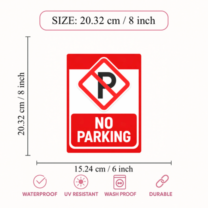Smeeps No Parking Safety Sign Sticker – 20.32 × 15.24 cm (8 × 6 Inch) Red Parking Prohibited Vinyl Warning Sign | Waterproof UV Resistant Wash Proof Durable