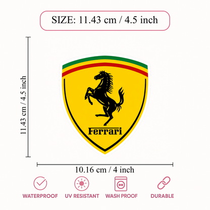 Smeeps Ferrari Shield Vinyl Sticker – 11.43 × 10.16 cm (4.5 × 4 Inch) Waterproof Sports Car Logo Decal | Premium UV Resistant Sticker for Car, Bike, Laptop & Helmet | Pack of 1