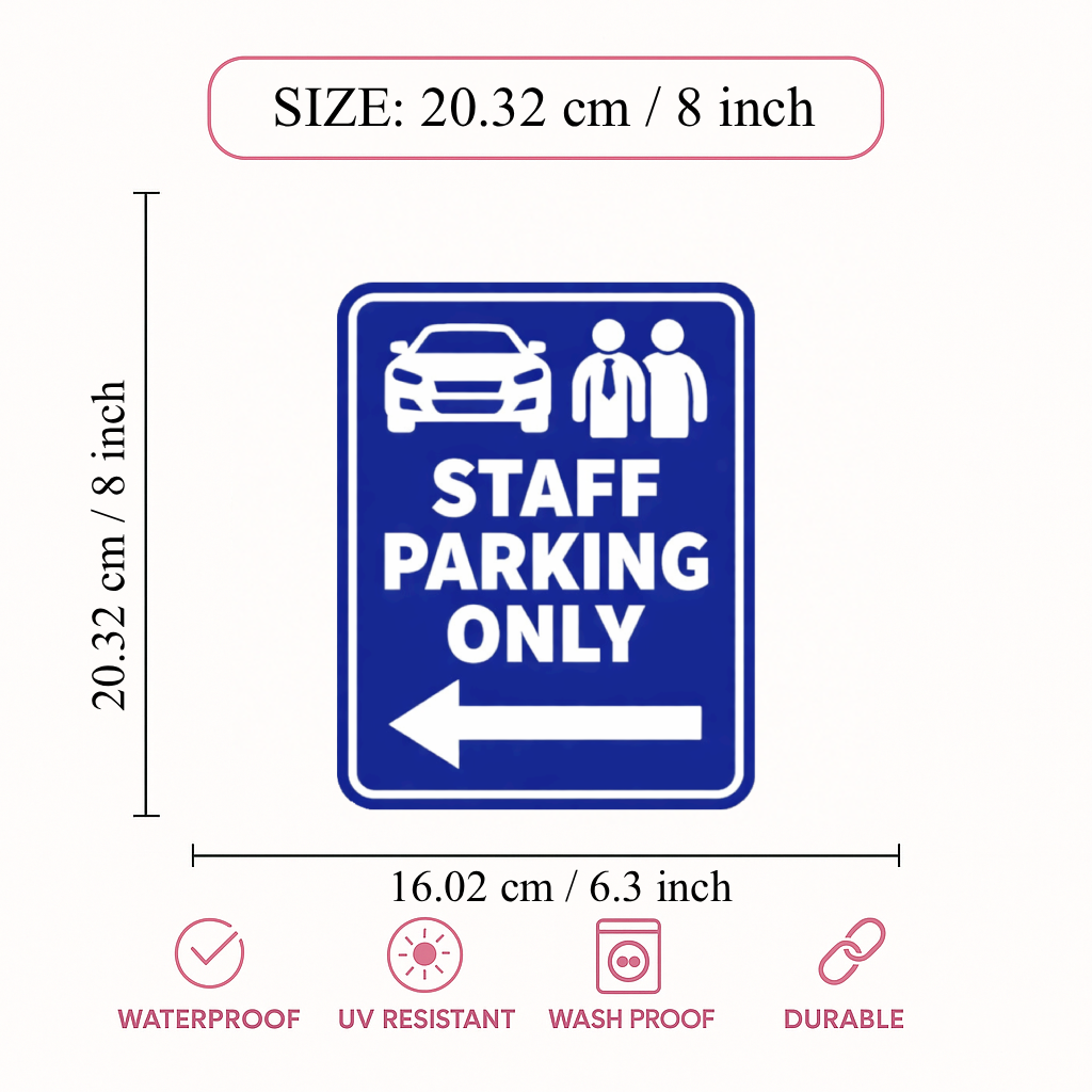 Smeeps Staff Parking Only Sticker – 20.32 × 16.02 cm (8 × 6.3 Inch) Reserved Staff Parking Vinyl Sign | Waterproof UV Resistant Wash Proof Durable