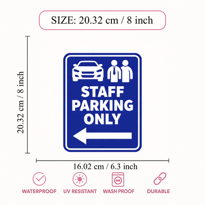 Smeeps Staff Parking Only Sticker – 20.32 × 16.02 cm (8 × 6.3 Inch) Reserved Staff Parking Vinyl Sign | Waterproof UV Resistant Wash Proof Durable