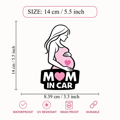 Smeeps Mom In Car Pregnancy Car Sticker – 14 × 8.39 cm (5.5 × 3.3 Inch) Waterproof Vinyl Sticker for Cars | UV Resistant Maternity Safety Decal | Baby Bump Mom On Board Sticker | Pack of 1