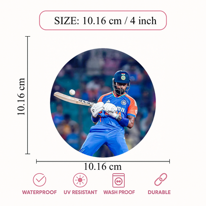 Smeeps Hardik Pandya India Sticker – 10.16 × 10.16 cm (4 × 4 Inch) Round Car & Bike Vinyl Decal | Indian All-Rounder Action Shot Design | Waterproof UV Resistant
