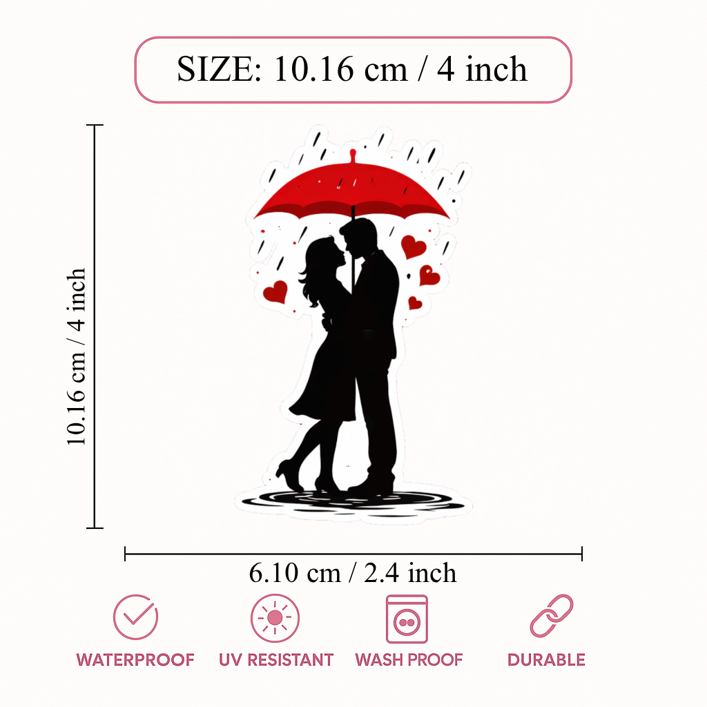 Smeeps Romantic Gradient Couple Under Umbrella Sticker – 10.16 × 6.35 cm (4 × 2.5 Inch) Premium Vinyl Decal | Love in Rain Silhouette Design | Waterproof UV Resistant Wash Proof | Pack of 1