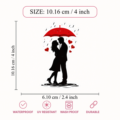 Smeeps Romantic Gradient Couple Under Umbrella Sticker – 10.16 × 6.35 cm (4 × 2.5 Inch) Premium Vinyl Decal | Love in Rain Silhouette Design | Waterproof UV Resistant Wash Proof | Pack of 1