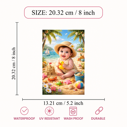 Smeeps Cute Beach Baby Wall Poster – 20.32 × 13.21 cm (8 × 5.2 Inch) Tropical Summer Theme Kids Decorative Poster | 300 GSM Non-Adhesive Nursery & Baby Room Wall Decor Poster for Home, Playroom & Daycare | Pack of 1