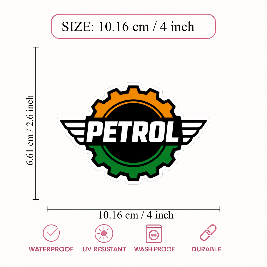 Smeeps Petrol Fuel Type Sticker – 10.16 × 6.61 cm (4 × 2.6 Inch) Waterproof Vinyl Car Fuel Lid Sticker | Petrol Gear Logo Tank Cap Decal | UV Resistant Washproof Automotive Fuel Indicator Sticker | Pack of 1