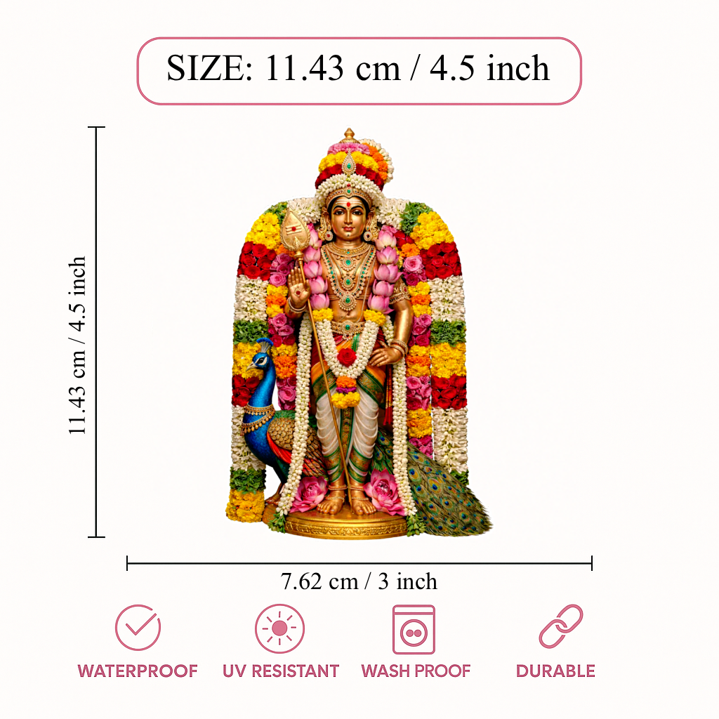 Smeeps Lord Murugan Standing Idol Sticker – 11.43 × 7.62 cm (4.5 × 3 Inch) Hindu Religious Vinyl Decal for Car, Bike, Door & Wall | Waterproof UV Resistant Devotional Sticker