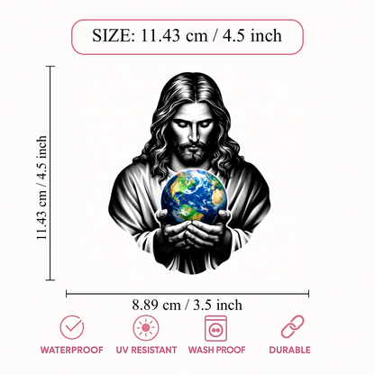 Smeeps Jesus Christ Sticker – 8.89 × 11.43 cm (3.5 × 4.5 Inch) Premium Vinyl Decal | Jesus Holding Earth Design | Waterproof UV Resistant Wash Proof | Pack of 1