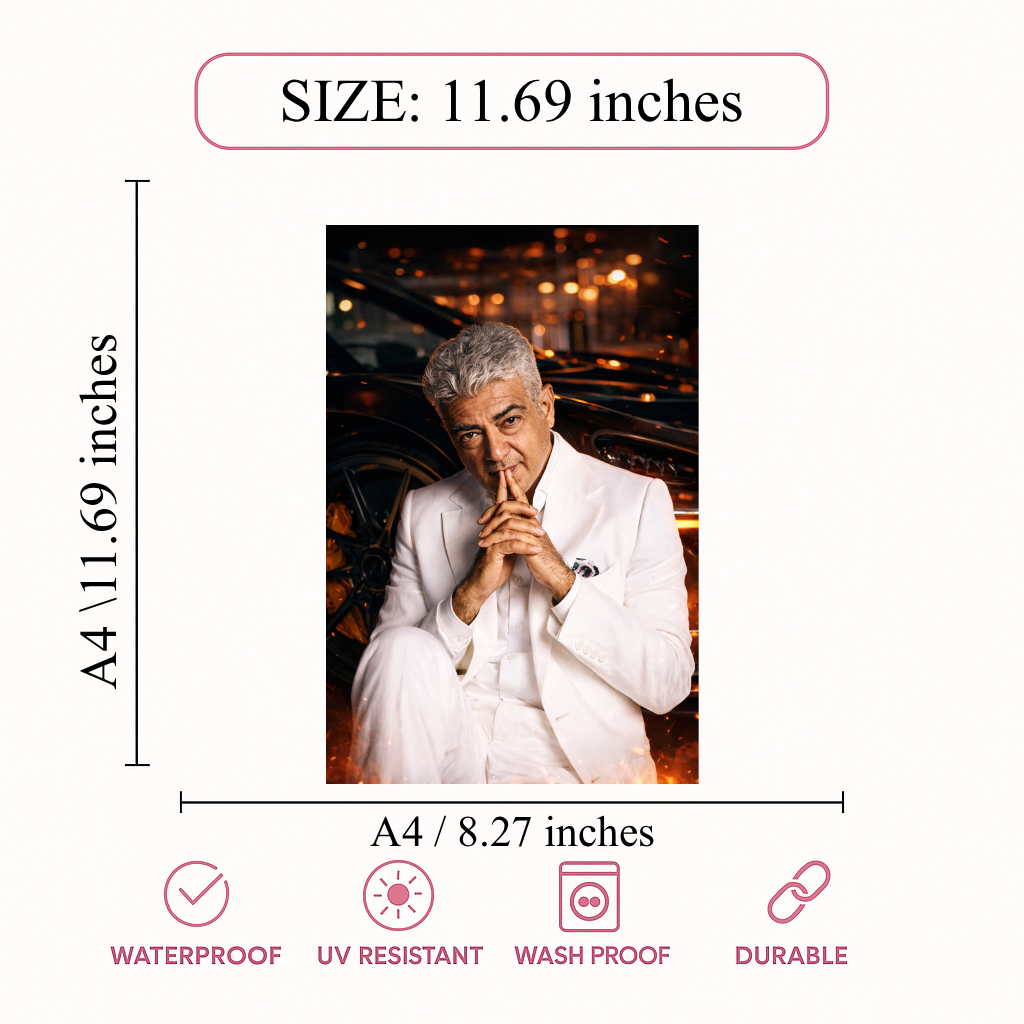Smeeps Ajith Kumar A4 Wall Poster Set – 29.7 × 21 cm (11.69 × 8.27 Inch) Premium Art Print | 300 GSM Thick Paper | NOT GUMMING | Waterproof UV Resistant Wash Proof | Pack of 10