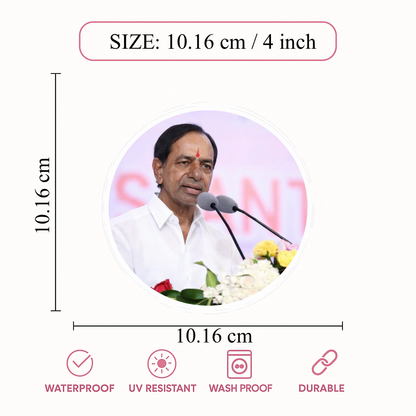 Smeeps K. Chandrashekar Rao Portrait Round Sticker – 10.16 cm (4 Inch) Car & Bike Vinyl Decal | Waterproof UV Resistant Political Sticker
