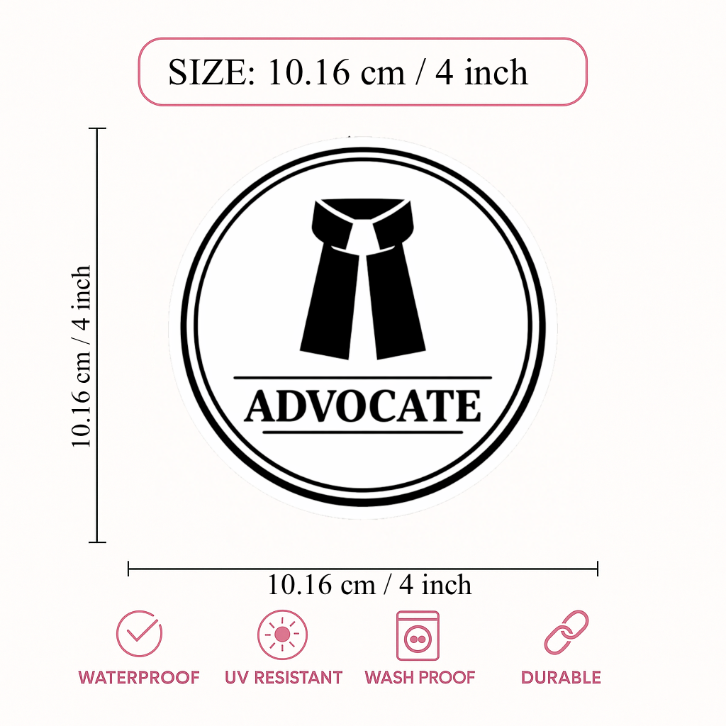 Smeeps Advocate Vinyl Sticker – 10.16 × 10.16 cm (4 × 4 Inch) Waterproof Lawyer Logo Sticker | UV Resistant Round Advocate Decal for Car, Bike, Laptop & Office Use | Pack of 1