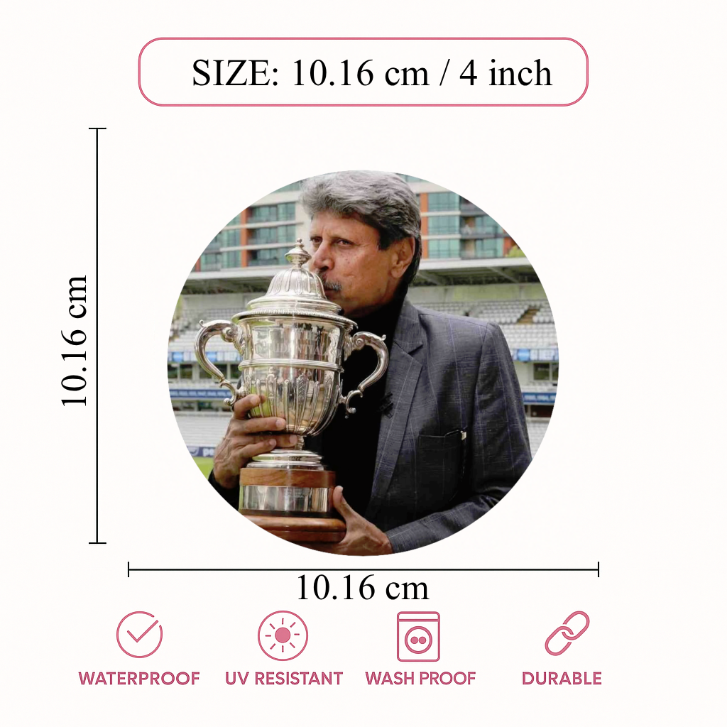 Smeeps Kapil Dev Trophy Kiss Sticker – 10.16 cm (4 Inch) Legendary Indian Cricket Icon Vinyl Car & Bike Decal | Waterproof UV Resistant