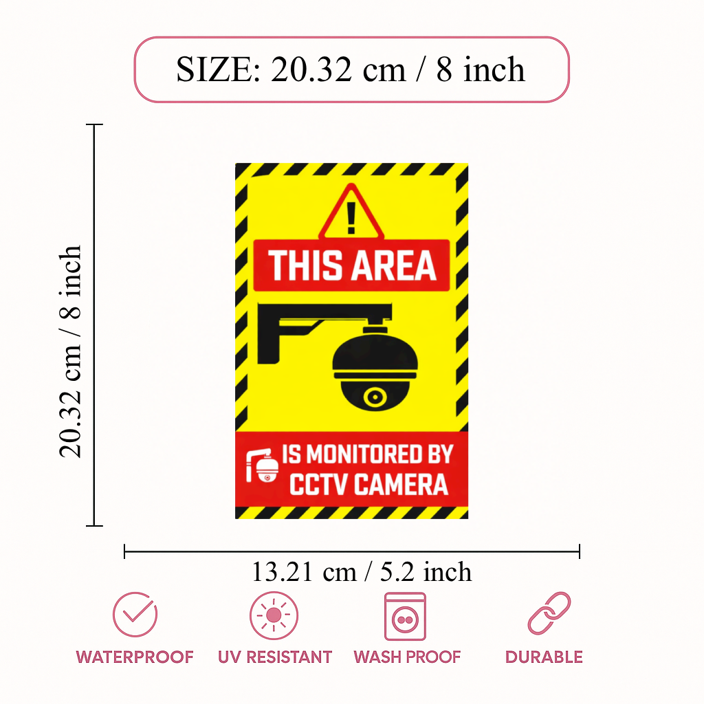Smeeps This Area Is Monitored by CCTV Camera Warning Sticker – 20.32 × 13.21 cm (8 × 5.2 Inch) Surveillance Security Vinyl Sign | Waterproof UV Resistant Wash Proof Durable