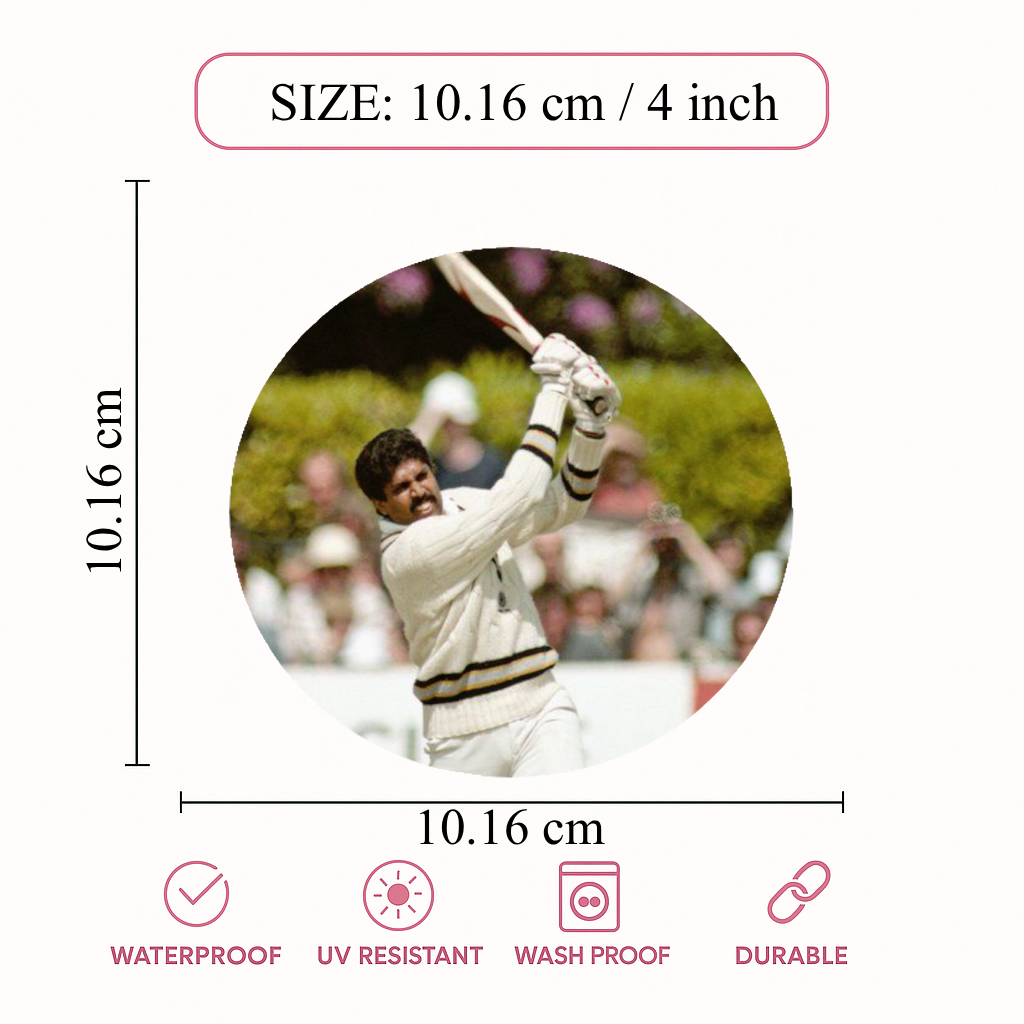 Smeeps Kapil Dev Classic Batting Sticker – 10.16 cm (4 Inch) Legendary Indian Cricketer Vinyl Car & Bike Decal | Waterproof UV Resistant